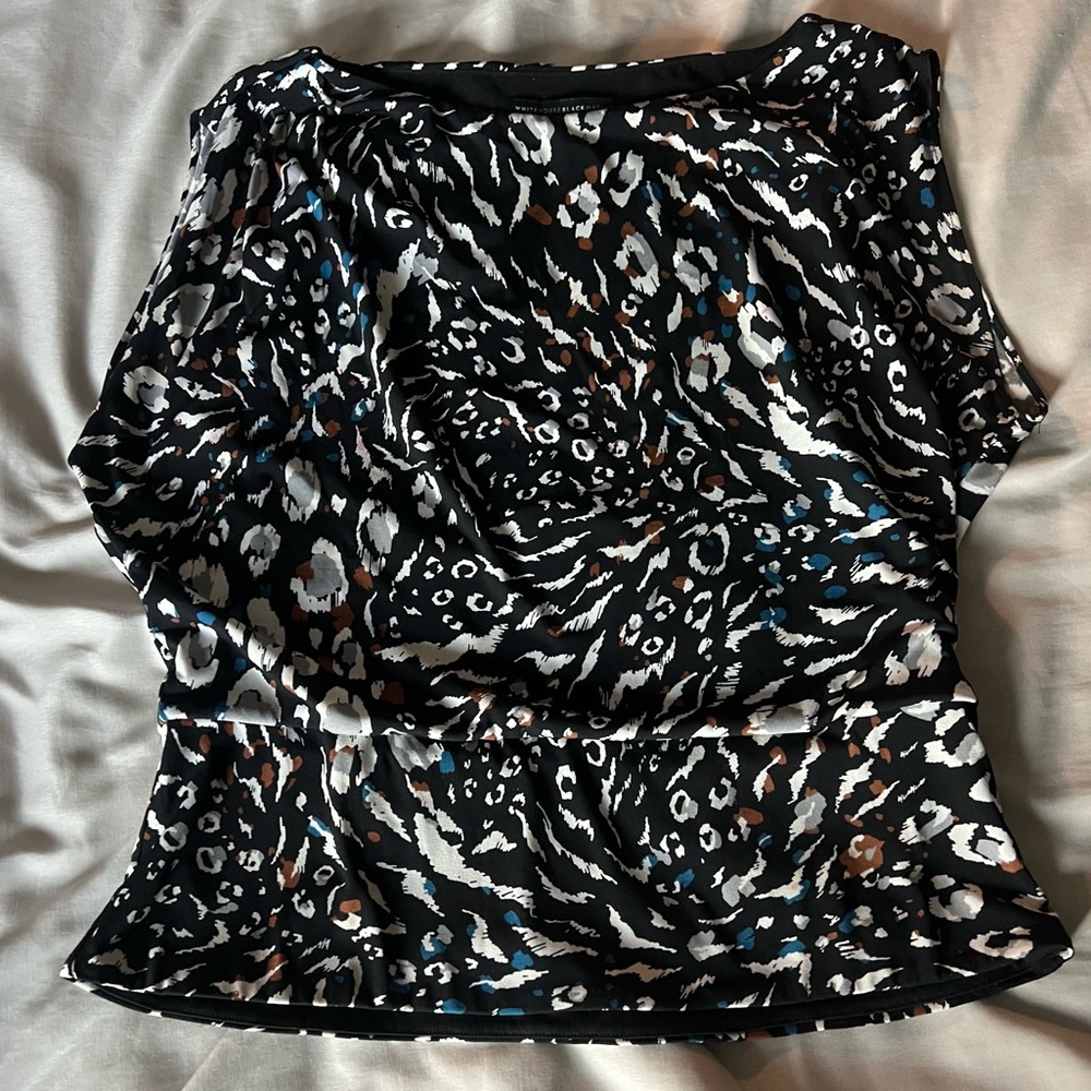 White House Black Market Stylish Black and White Animal Print Blouse